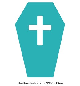 Coffin vector icon. Style is flat symbol, cyan color, rounded angles, white background.