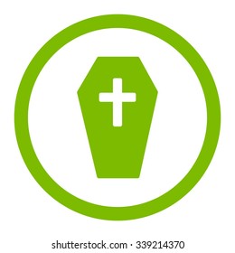 Coffin vector icon. Style is flat rounded symbol, eco green color, rounded angles, white background.
