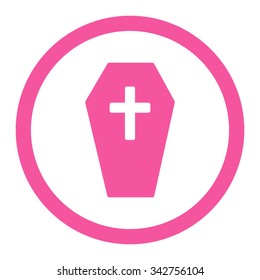 Coffin vector icon. Style is flat rounded symbol, pink color, rounded angles, white background.