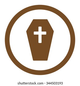 Coffin vector icon. Style is flat rounded symbol, brown color, rounded angles, white background.