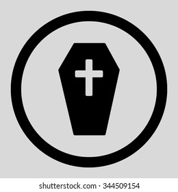 Coffin vector icon. Style is flat rounded symbol, black color, rounded angles, light gray background.