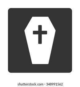 Coffin vector icon. Style is flat rounded square button, white and gray colors, white background.