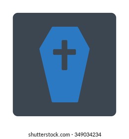 Coffin vector icon. Style is flat rounded square button, smooth blue colors, white background.