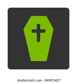 Coffin vector icon. Style is flat rounded square button, eco green and gray colors, white background.