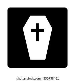 Coffin vector icon. Style is flat rounded square button, white and black colors, white background.