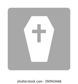 Coffin vector icon. Style is flat rounded square button, white and silver colors, white background.