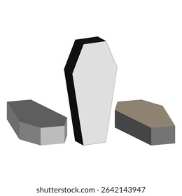 Coffin vector shape. Isometric death symbol. Burial box object. Funeral 3D figure.