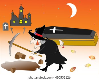 The coffin which is buried on a day of the Halloween by a witch.