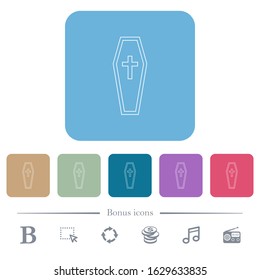 Coffin white flat icons on color rounded square backgrounds. 6 bonus icons included