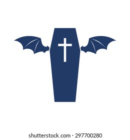 Coffin with wings symbol logo design. Halloween vampire bat spooky horror sign.