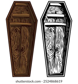 coffin wooden halloween hand drawn