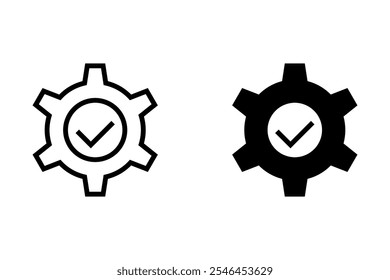 Cog Ícone aprovado,verificação de configuração,verificação de engrenagens. branco do fundo