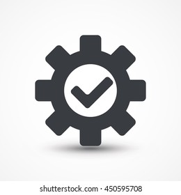 Cog check icon. Compliance icon.  Approved Service sign. Report, Service and Information. Eps10, JPEG, Picture, Image, Logo, Sign, Design, Flat, App, UI, Web, Art, Vector, Solid Style