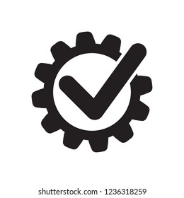 Cog check icon. Check mark in gear