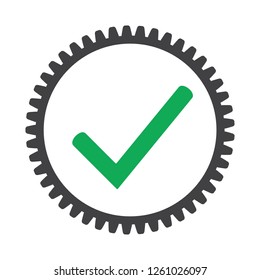 Cog check icon. Check mark in gear