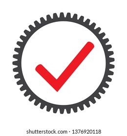 Cog check icon. Check mark in gear