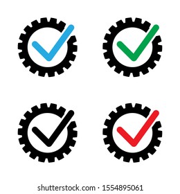 Cog check icon. Check mark in gear