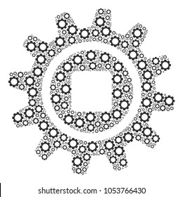 Cog collage of gearwheels. Vector cog wheel symbols are grouped into cog pattern.
