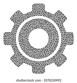 Cog composition of round dots in various sizes and color tinges. Circle dots are combined into cog vector illustration. Dotted vector design concept.