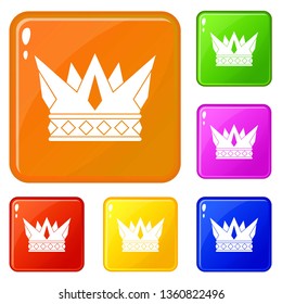 Cog crown icons set collection vector 6 color isolated on white background