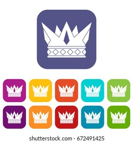 Cog crown icons set vector illustration in flat style In colors red, blue, green and other