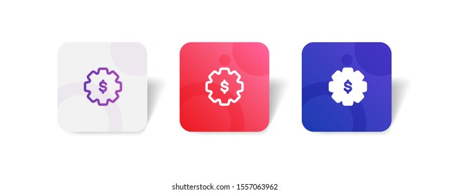 cog with dollar currency round icon in outline and solid style with colorful smooth gradient background, suitable for mobile and web UI, app button,  infographic, etc