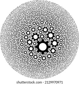 Cog elements are composed into bubble collection. Cog icon bubble collage. Abstract round bubble collage is designed from cog icons.