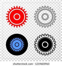 Cog EPS vector pictogram with contour, black and colored versions. Illustration style is flat iconic symbol on chess transparent background.