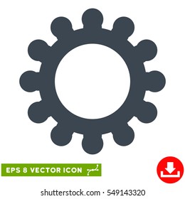 Cog EPS vector pictograph. Illustration style is flat iconic smooth blue symbol on white background.