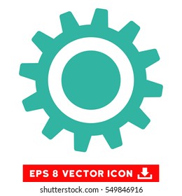 Cog EPS vector pictograph. Illustration style is flat iconic cyan symbol on white background.