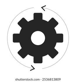 Objeto de linha 2D preto e branco do processo de fluxo de Cog. Velocidade de rotação da roda Automação do fluxo de trabalho de negócios. Item de contorno isolado do vetor de clip-art da roda dentada do mecanismo do mecanismo do mecanismo. Ilustração de ponto monocromático