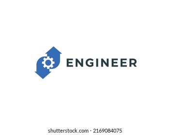 Cog gear con flecha hacia arriba y hacia abajo símbolo de logotipo moderno diseño vectorial ilustración