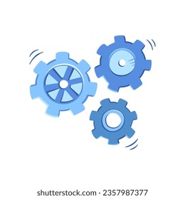 Cog gear in cartoon style, vector illustration. Hand drawn cogwheel icon, isolated element on a white background. Mechanism graphic symbol for print and design. Concept teamwork, business and idea