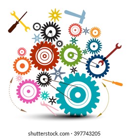 Cog - Gear Illustration - Vector Cogs - Gears and Tools Isolated on White Background