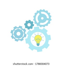 Сircle cog gear with light bulb icon isolated on white background. Symbol idea or solution.  Gear symbol for button icon for progress web, technology sign. Infographic vector template