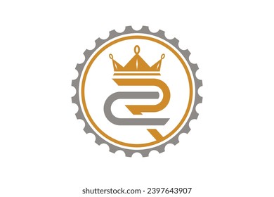 Cog gear logo shape with CR initial lettering icon symbol and luxury royal crown.