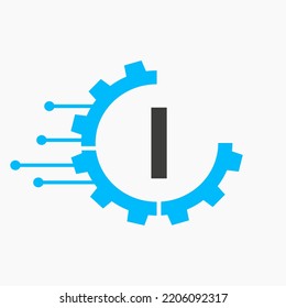 Cog Gear Logo Technology Symbol On Letter I Vector Template