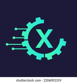 Cog Gear Logo Technology Symbol On Letter X Vector Template