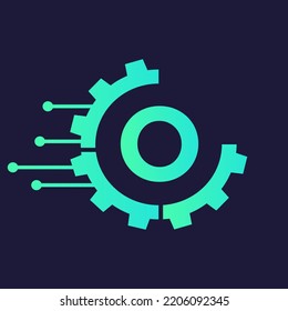 Cog Gear Logo Technology Symbol On Letter O Vector Template