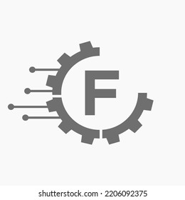 Cog Gear Logo Technology Symbol On Letter F Vector Template