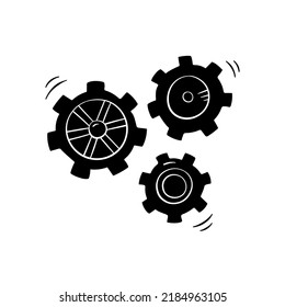Engranaje de cog en estilo simple, ilustración vectorial. Icono de rueda cognoscitiva dibujada a mano, elemento aislado sobre un fondo blanco. Mecanismo de silueta gráfica para impresión y diseño. Concepto de trabajo en equipo, negocios e ideas