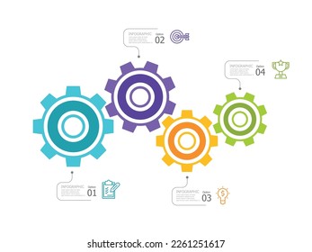 cog gear wheel horizontal infographic element report with business icon 4 step background vector illustration