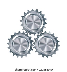 Cog gears mechanism include three metallic elements in profile, isolated