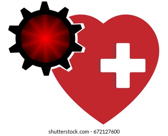 Cog and gears on a heart shaped,Vector