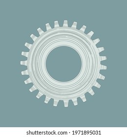 Cog - hand drawn vector illustration. Isolated object, flat color design.