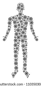 Cog human representation. Vector cog icons are organized into human illustration.