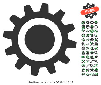 Cog icon with bonus options icon set. Vector illustration style is flat iconic green and gray symbols on white background.