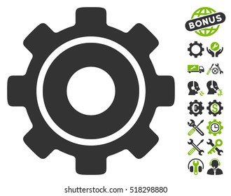 Cog icon with bonus settings icon set. Vector illustration style is flat iconic eco green and gray symbols on white background.