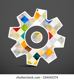 Cog Icon. Colorful Squares Inside Gear Symbol. Vector Illustration.