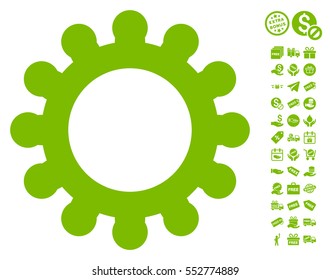 Cog icon with free bonus icon set. Vector illustration style is flat iconic symbols, eco green color, white background.